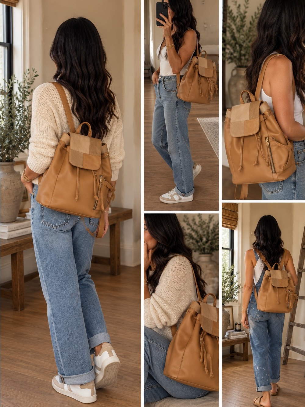 Casual Tan Leather Backpack - Everyday Women's Tote-Backpack